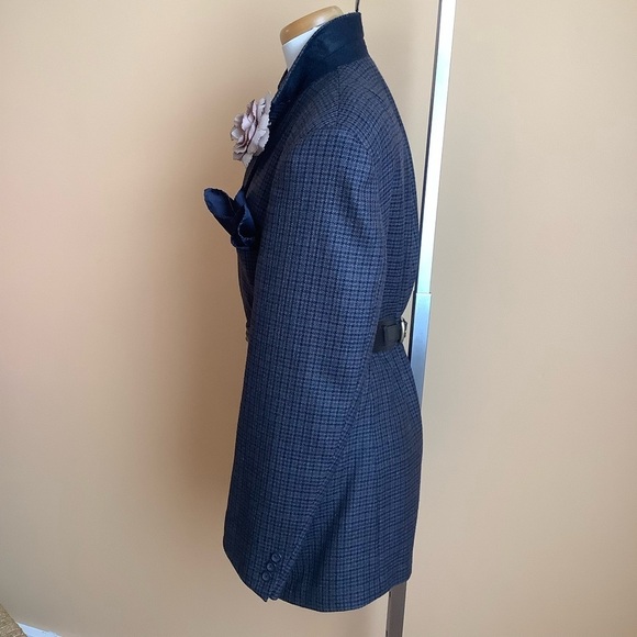 VINTAGE Blue Wool Menswear Oversized Houndstooth Blazer - Picture 12 of 16